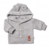 Elegantný pletený svetrík s gombíkmi a kapucňou s uškami Baby Nellys, sivý, veľ. 62 68 (3-6m)
