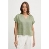 Ľanová blúzka United Colors of Benetton zelená farba, jednofarebná, 5BMLDQ0BR XL