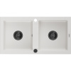 Mexen Mario granitový drez 2-komorový 820 x 436 mm, biely, čierny sifón - 6504822000-20-B