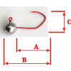 Rybářské jigy VMC Matzuo červený háček 3,0g/háčik 4, A2,1cm, B2,7cm, C1cm