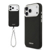 DKNY PU Leather Metal Logo Wrist Chain MagSafe zadný kryt pre iPhone 17 Pro Max Black