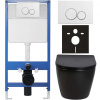 CERANO - Kompletný podomietkový WC set Lite/Verde - čierna lesklá - WC tlačidlo Duo, biela - predstenová inštalácia - 49x36 cm