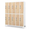 Jan Nowak Plechová šatníková skrinka na nôžkach s 10 boxmi BARTEK, 1360 x 1720 x 450 mm, Eco Design: biela/ dub sonoma