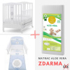 Italbaby detská postieľka so spúšťacím bokom Baby Chic s komplet výbavou biela/modrá + matrac ZDARMA