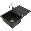 Mexen Bruno, granitový drez 795x495x200 mm, 1-komorový a drezová batéria Carla, čierna, 6513-77-670700-50