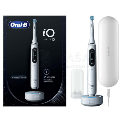 Oral-B iO Series 10 Stardust White elektrická zubná kefka + držiak zubnej kefky + cestovné puzdro