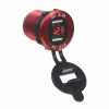 USB nabíjačka 12V / 24V s voltmetrom - 2x USB hliníková do panelu / červená