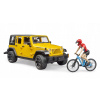 Jeep Wrangler Rubicon s horským bicyklom a figúrkou cyklistu Bruder 02543