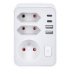Solight rozbočovač, 1x 16A + 2x 2,5A, 2xUSB A+C, biely, vypínač P109C