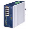 Planet IGS-1000-8UP4X průmyslový L2 switch, 8x1Gb, 4x10Gb SFP+,8x PoE 802.3bt 240W, -40~75°C, dual 48-54VDC,IP30,fanless