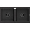 Mexen Mario žulový drez 2-komorový 820 x 436 mm, čierny/strieborný metalik, čierny sifón - 6504822000-73-B