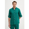 Ľanová košeľa United Colors of Benetton regular, s klasickým golierom, 5BKU5QJG8 tyrkysová L