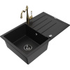 Mexen Bruno, granitový drez 795x495x200 mm, 1-komorový a drezová batéria Carla, čierna, 6513-77-670700-50-B