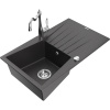 Mexen Cesar žulový drez s 1-komorou s odkvapkávačom a kuchynskou batériou Carla, čierny škvrnitý - 6514-76-670700-00