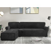 Strečový elastický plyšový poťah na trojmiestnu rohovú pohovku BestBerg / ľavý / čierny