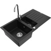 Mexen Matias žulový drez 1,5-komorový s odkvapkávačom a kuchynskou batériou Telma, čierny - 6502-77-670200-00