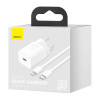 Baseus Baseus Travel Charger set Super Si 1C QC (With Simple Wisdom Cable Type-C to Lightning 1m) 20W EU White (TZCCSUP-B02)