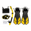 Šnorchlovací set 3 v 1, ŽLUTÝ, L/XL, ploutve 42-47, maska, šnorchl