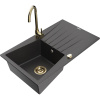 Mexen Cesar žulový drez s 1 komorou a odkvapkávačom a kuchynskou batériou Telma, čierny škvrnitý - 6514-76-670200-50