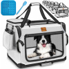 TRESKO® prepravka pre psov skladacia sivá (M 61x42x42cm) vrátane podložky na lízanie, lopatky a odrážadiel | prepravný box pre psy a mačky | prepravný box pre malé a veľké psy | robustná taška pre psa