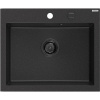 Mexen Elix granitový kuchynský drez 1-komorový 600 x 500 mm, čierno/strieborný metalický, čierny sifón - 6525601005-73-B