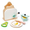 Tender Leaf Toys drevený hriankovač s avokádom Breakfast toaster set chlebíky vajíčko a riad