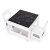 Eco toys Detský drevený nábytok stolček s tabuľou + dve stoličky biela/sivá