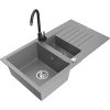Mexen Matias granitový drez 1,5-komorový s odkvapkávačom a kuchynskou batériou Telma, sivý - 6502-71-670200-70