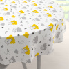 Biante Detský bavlnený okrúhly obrus Sandra SA-725 Medvedíky na žlto-sivých obláčikoch na bielom Ø 130 cm