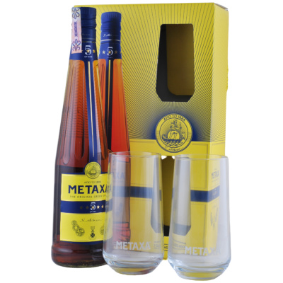 Metaxa 5* 38% 0,7 l (darčekové balenie 2 poháre)