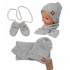 Baby Nellys Pletená čiapka so šálom a rukavičky 3v1, STAR - šedá, 68/74, 68/74 (6-9m)