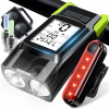 BATERKA NA BICYKEL VENTIL LED + POČÍTADLO + KLAKSÓN ZVONČEK PREDNÁ ZADNÁ ČASŤ