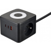Viking síťový adaptér YC23L, 2x 230 V, 1x USB-A, 2x USB-C, dotykové světlo, délka 1,4 m, černá VYC23LB