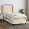 vidaXL Posteľ boxsping s matracom a LED krémová 90x190 cm látka - Krémová - 166372-100736