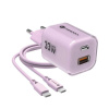 Nabíječka Forcell GaN III 33W + USB-C kabel - fialová (Rychlonabíječka Forcell F-Energy GaN III 33W - fialová nabíječka s USB-C, USB-A a silikonovým kabelem)