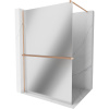 Mexen Kioto+, sprchová zástena Walk-In s poličkou a vešiakom 100 x 200 cm, 8mm sklo vzor zrkadlo, medený matný profil, 800-100-121-65-50