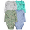 CARTER'S Body dlhý rukáv Blue/Gray Animal chlapec 4ks 6m/ veľ. 68