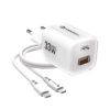 Nabíječka Forcell GaN III 33W + USB-C kabel - bílá (Rychlonabíječka Forcell F-Energy GaN III 33W - bílá nabíječka s USB-C, USB-A a silikonovým kabelem)