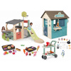 Set hracie centrum a domček s obchodom Multisport Fun Center Life Smoby so 150 cm šmykľavkou s piknikovým stolíkom a servírovací vozík s potravinami