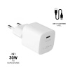 Set síťové nabíječky FIXED Mini s USB-C výstupem a USB-C/Lightning kabelu, podpora PD, 1.2 metr, MFI, 30W, bílý FIXC30M-CL-WH