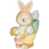 Dekorácia MagicHome, Zajačik s mláďatkom a vajíčkom, keramika, 17,8x25,5x39 cm
