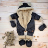 Zimná prešívaná kombinéza s kožúškom a kapucňou + rukavičky + topánočky, Z&Z - čierna 62 (2-3m)