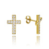 MINET Luxusné zlaté náušnice krížiky s bielymi zirkónmi Au 585/1000 1,10g