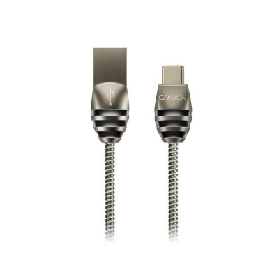 Canyon CNS-USBC5DG, 1m kábel USB-C / USB 2.0, 5V/2A, priemer 3,5mm, metalicky opletený, tmavo-šedý