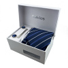 Luxusná sada modrá strieborná - kravata, vreckový štvorec na sako, manžetové gombíky, spona na kravatu v darčekovej krabičke