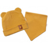 Baby Nellys Rebrovaná dvojvrstvová čiapka s uškami + šatka TEDDY - horčicová 80-86 (12-18m)