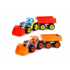 Teddies Traktor/nakladač/bager s vlekom s lyžicou plast na voľný chod 2 farby v sieťke 16x61x16cm