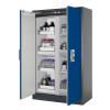 Protipožiarna skriňa Select, s deliacou stenou, police s vaňami a výsuvné vane, dvere modré