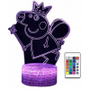 Nočná lampa do detskej izby - 3D LED žiarovka Peppa Pig Color + Pilot USB (3D LED LAMPA PEPPA PIG PIG COLOR + USB DIAĽKOVÉ OVLÁDANIE)