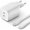 Belkin 65W GaN napájací adaptér 2xUSB-C+100W kábel, WCH013vf2MWH-B6